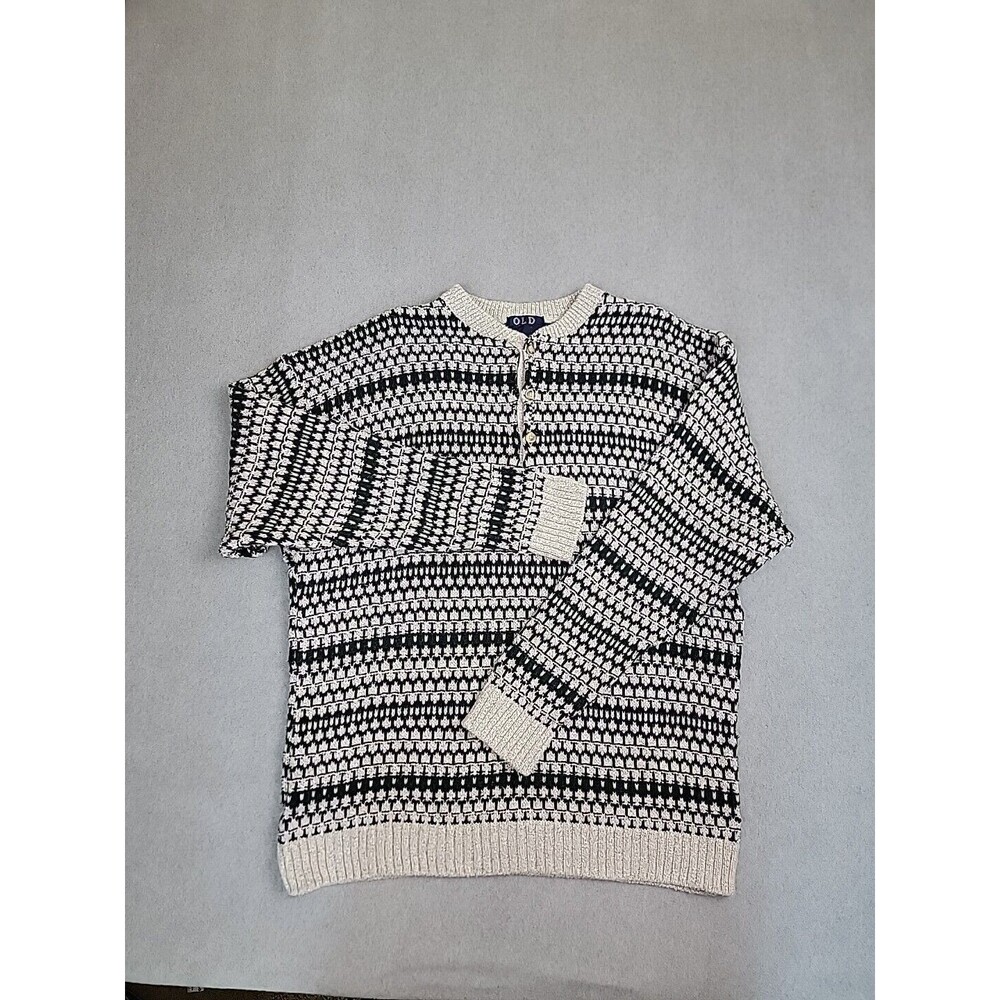 Vintage Old Glory‎ Sweater Mens L Pullover Gray Blue Geometric Knit Cotton 90s